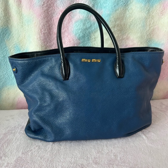Miu Miu Handbags - Miu Miu Navy Blue Tote with Black Accents